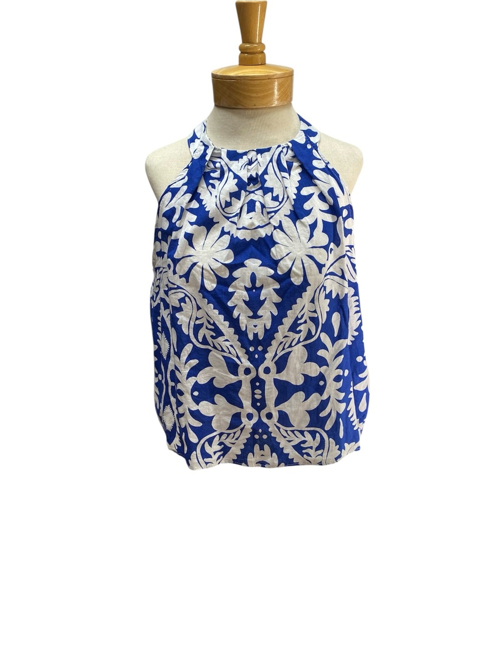 Christian Siriano New York Royal Blue& White Floral Halter Swing Style Tank Top